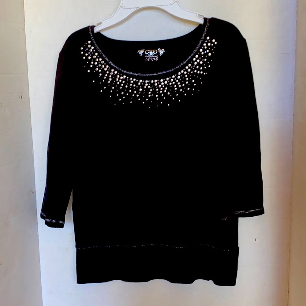 Cato Girls Black Embellished With Silver  3/4 Sleeve Shirt